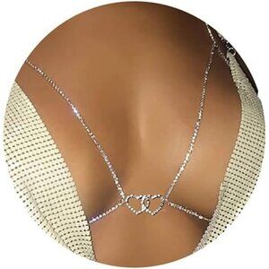 Women Body Chain Rhinestone Alloy Adjustable Necklace and Chest Jewelry